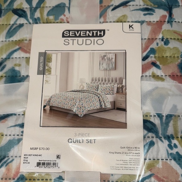 Blue and Pink Botanical Quilt Set Modern Bedding - Picture 2 of 7
